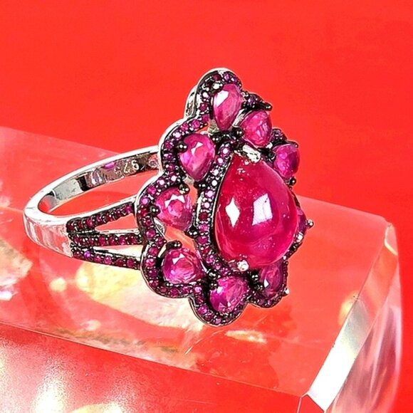 925 Sterling Silver Ring SZ 7 with Natural Ruby Gemstones - Picture 2 of 8